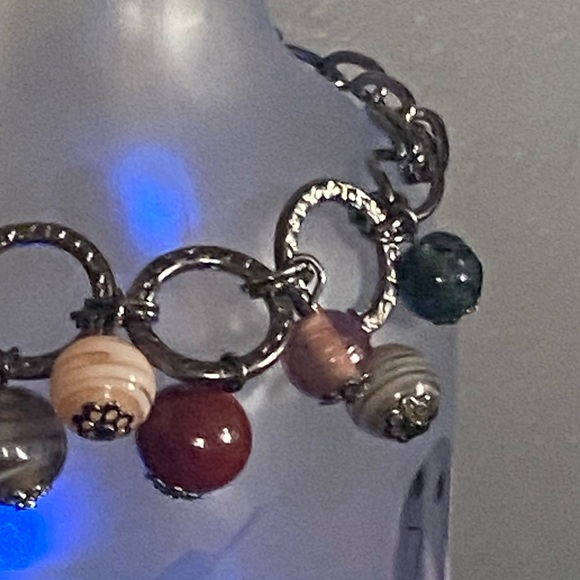 Silver and burgundy Charm Bracelet with Polished glass Beads - Picture 3 of 6